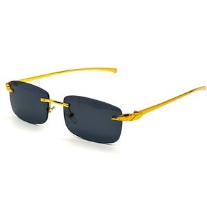 Rimless‎ Sunglasses Gold Frame Black Lens Rectangle Fashion Men Hip Hop Street